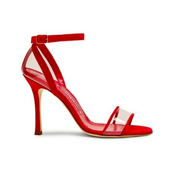 Manolo Blahnik Shoes - New Manolo Blahnik Dandolo 105 Sandal - Red - PVC and Suede - Size 37.5